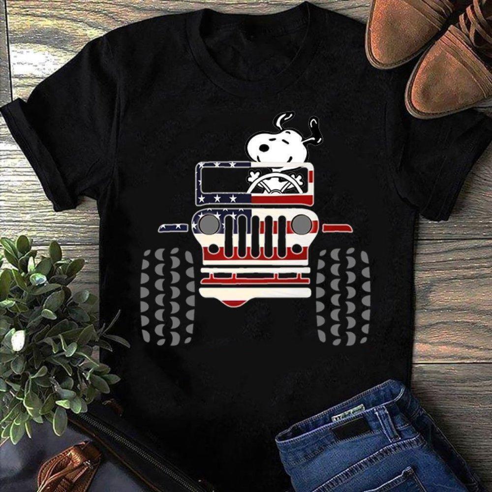 American Jeep And Snoopy Lovers Patriotic Cartoon T-Shirt